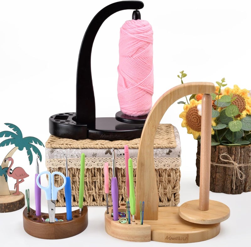 ULOI Crochet Yarn Holder - Upgrade with Crochet Accessories Storage Attachment, Magnetic Wooden Yarn Storage for Knitting Accessories, Perfect for Crocheting and Knitting Projects, Natural Wood Finish - Image 2